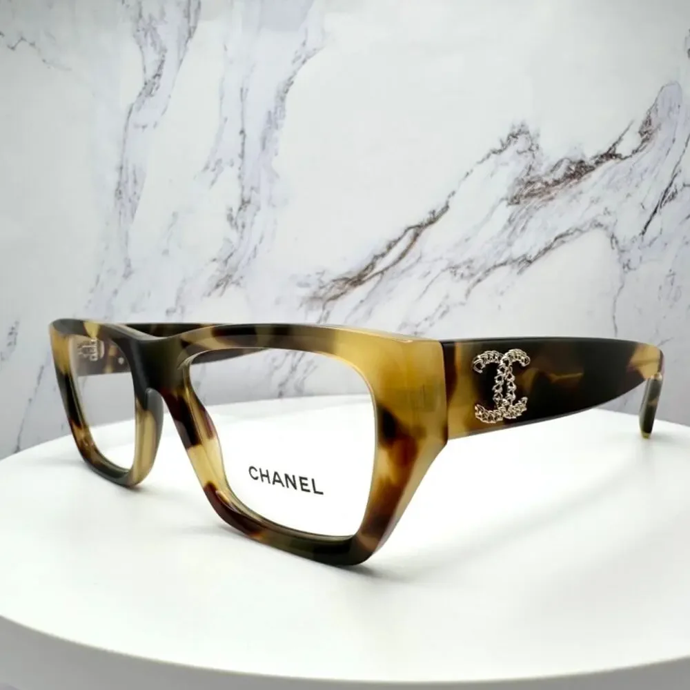 New CHANEL Eyeglasses Brown Gold Chain CC Rectangle 52mm Rx-able - Picture 13 of 16